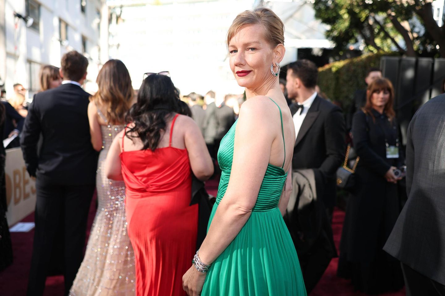 Sandra Hüller in grünem Kleid bei den Golden Globes im Januar 2024