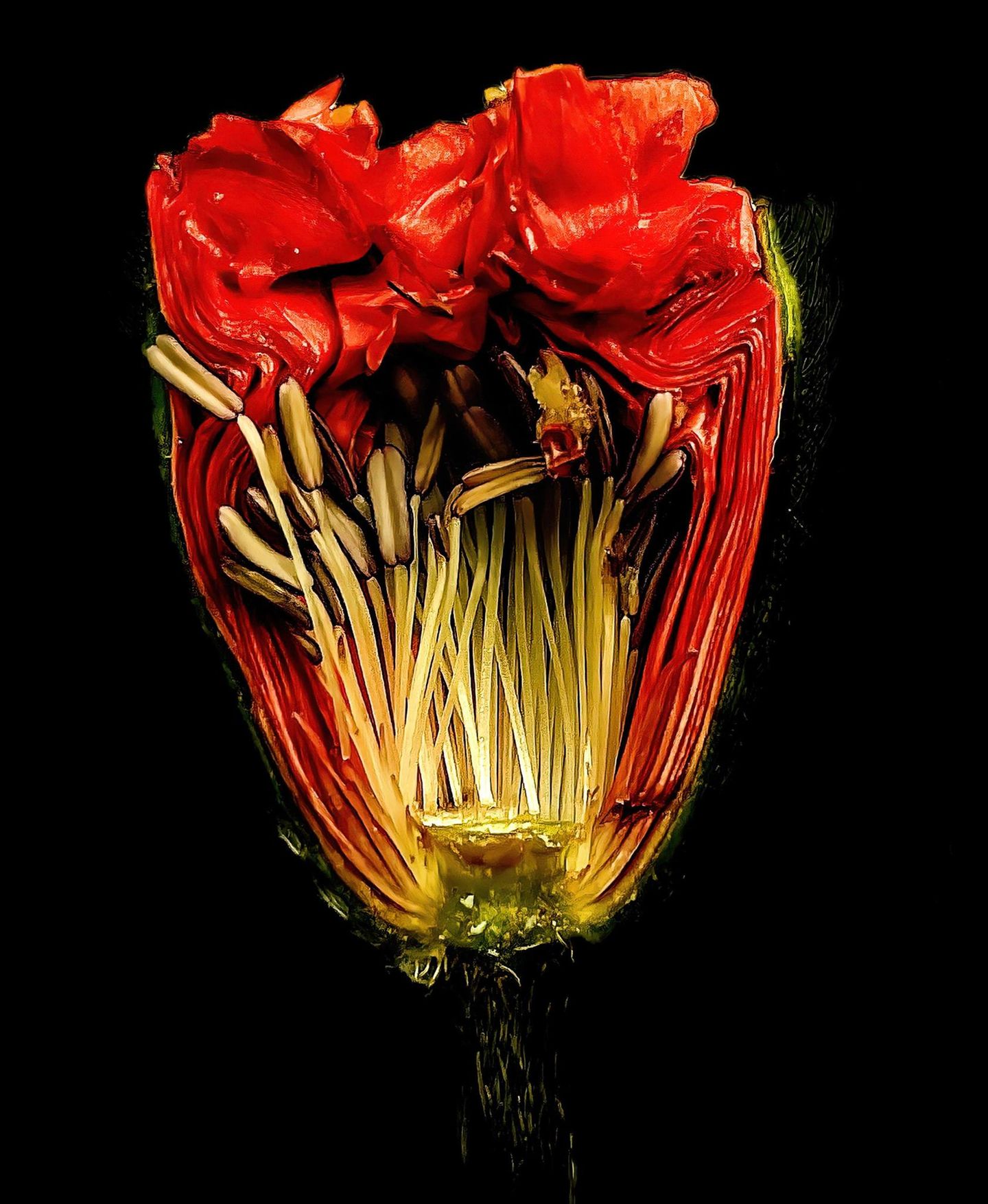 Nahaufnahme von horizontal aufgeschnittener Mohn-Blume