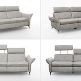 Entspannt nachgebaut  Dieses Sofa des bayerischen Möbelherstellers Himolla (links) entwickelte sich nach der Einführung 2018 zum Verkaufserfolg. Das rief verschiedene Nachahmer auf den Plan, die das Design inklusive der höhenverstellbaren Kopfteile kopierten. Ein polnischer Hersteller war dabei so genau (rechts), dass Himolla ihn erfolgreich auf Schadensersatz verklagte. 