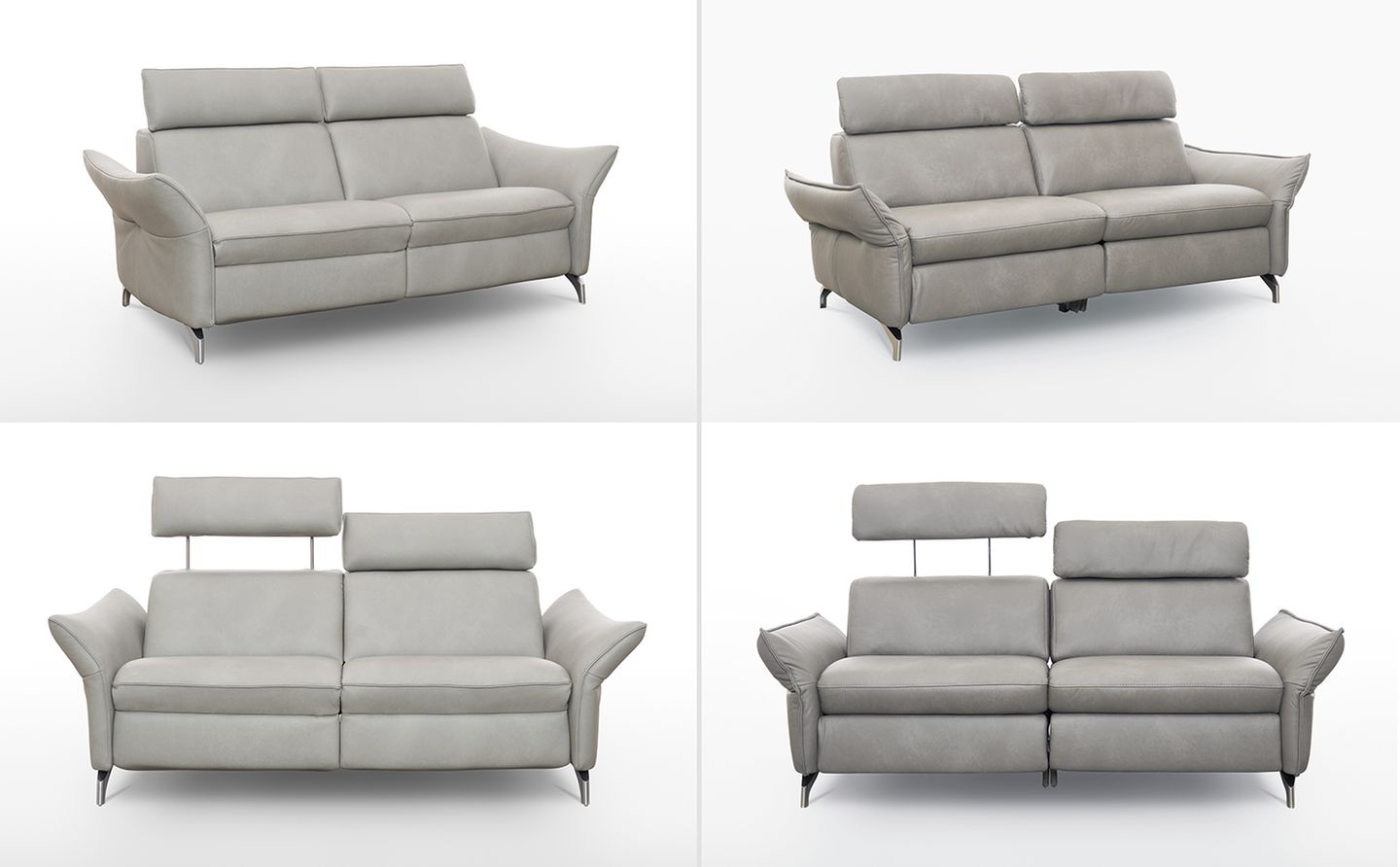Entspannt nachgebaut  Dieses Sofa des bayerischen Möbelherstellers Himolla (links) entwickelte sich nach der Einführung 2018 zum Verkaufserfolg. Das rief verschiedene Nachahmer auf den Plan, die das Design inklusive der höhenverstellbaren Kopfteile kopierten. Ein polnischer Hersteller war dabei so genau (rechts), dass Himolla ihn erfolgreich auf Schadensersatz verklagte. 