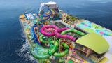 Auf dem Oberdeck des Kreuzfahrtschiffes ist ein Wasserpark eingerichtet