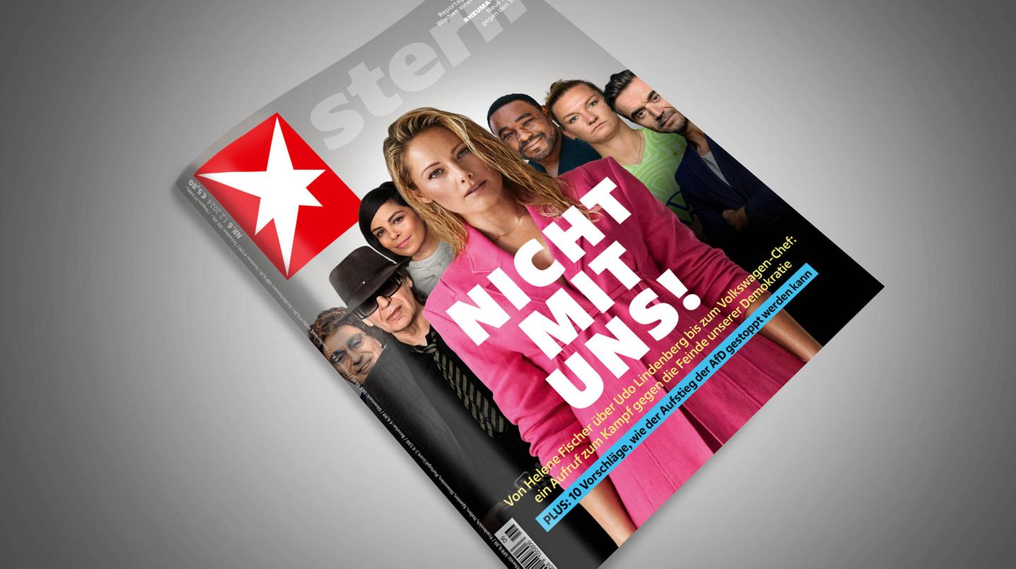 Das Cover zeigt eine Fotomontage von verschiedenen Personen des öffentlichen Interesses, als Position gegen rechts.