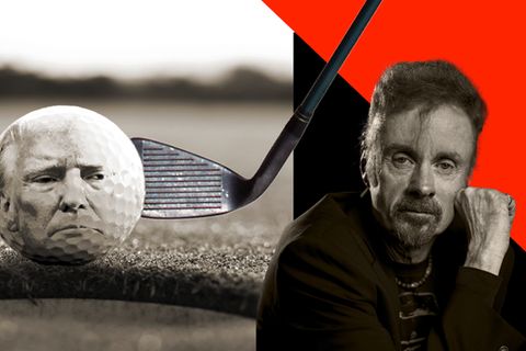 TC Boyle in einer Illustration mit Trumps Gesicht auf einem Golfball