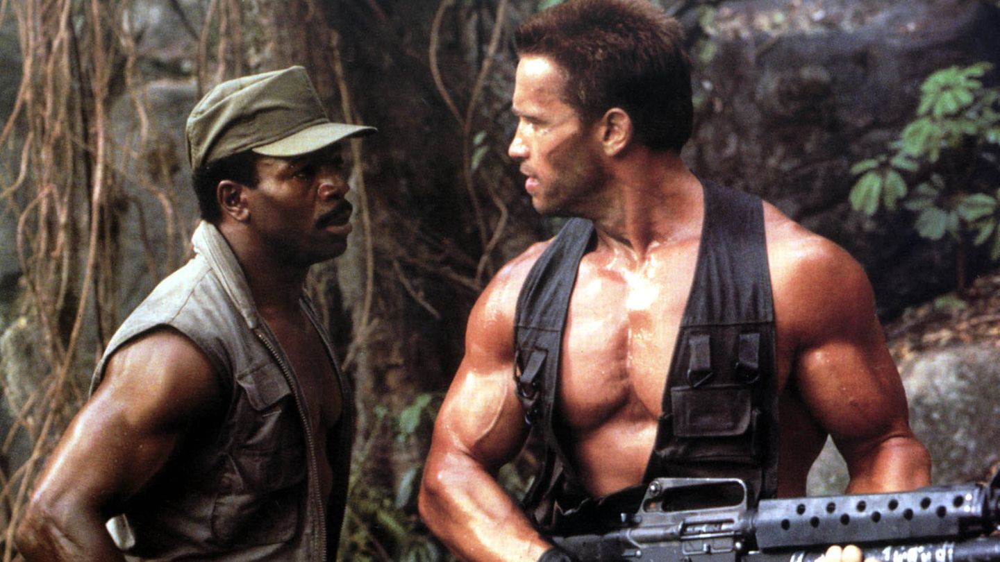 "Predator" von 1987 mit Arnold Schwarzenegger (r.) war Weathers' erste große Rolle nach den "Rocky"-Filmen.