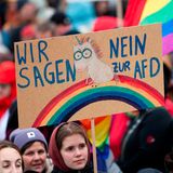 Auch das "Neinhorn" des Autoren und Künstlers Marc-Uwe Kling darf auf der Demo nicht fehlen