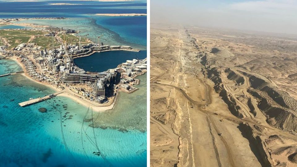 Mega-Stadt Saudi-Arabien Neom Bauprojekt Spektakuläre Bilder: Auf den Baustellen der futuristischen Mega-Stadt "The Line" tut sich etwas