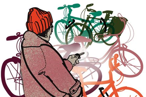 Illustration einer Person, die Fahrräder aufschließen möchte