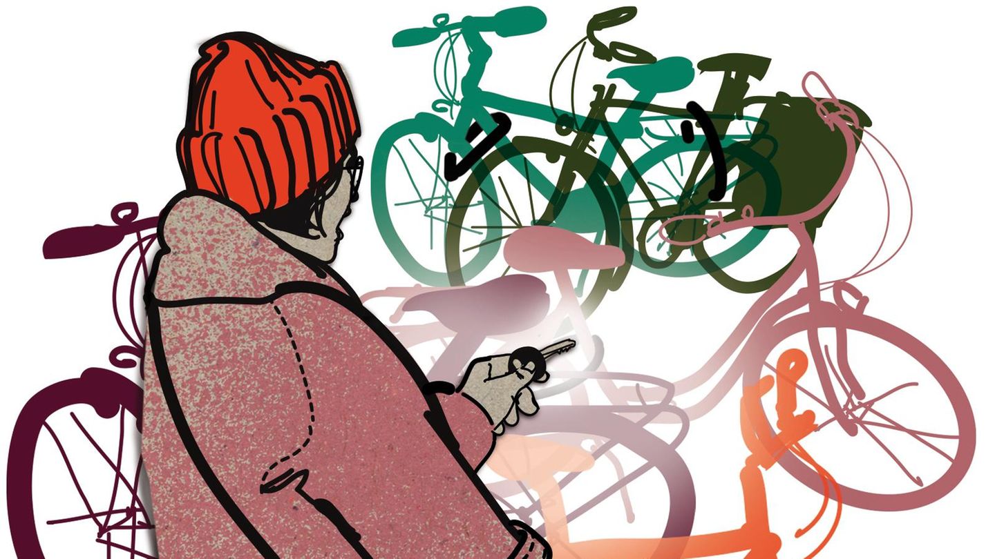 Illustration einer Person, die Fahrräder aufschließen möchte