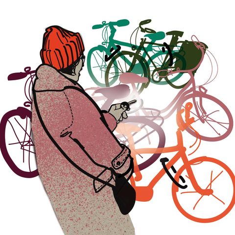 Illustration einer Person, die Fahrräder aufschließen möchte