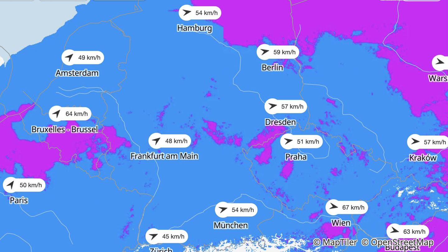 Unwetter-Karte mit Sturmböen