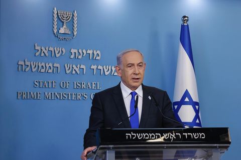 Israels Ministerpräsident Benjamin Netanyahu bei einer Pressekonferenz in Jerusalem