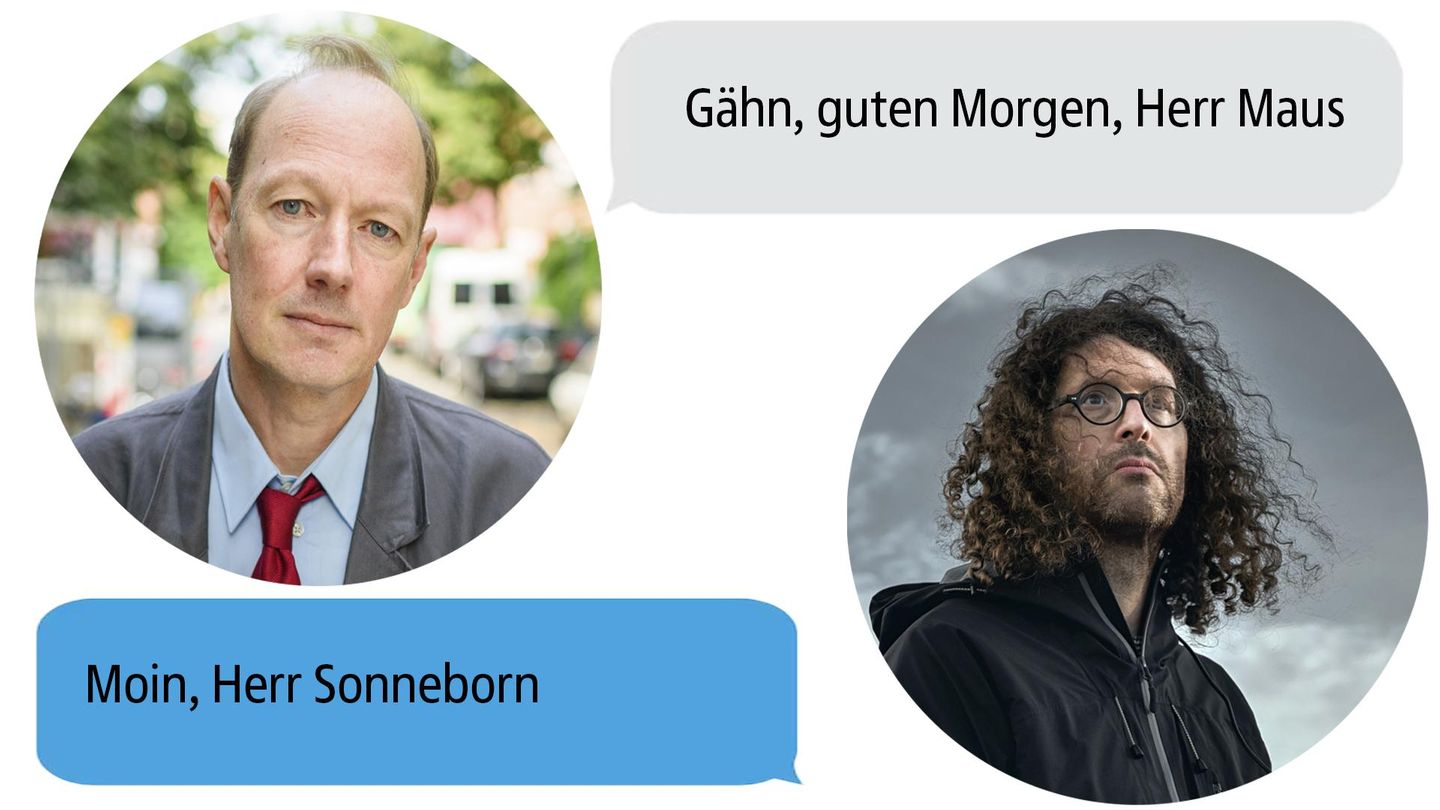 EU Sonneborn Collage zeigt eine Visualisierung eines Chats zwischen Stephan Maus und Martin Sonneborn