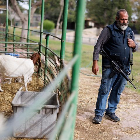 Uri Utin in the zoo of Kibbutz Nir Ytzhak. As a child, he learned how to care for animals here from Ilan Yoseff
