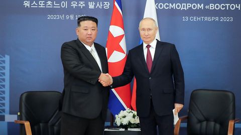 Ein Händedruck, der trügt: Als "Freund" würde Russlands Präsident Wladimir Putin Nordkoreas Diktator Kim Jong-un eher nicht bezeichnen. Er ist aber auf Waffenlieferungen aus dessen Land angewiesen.