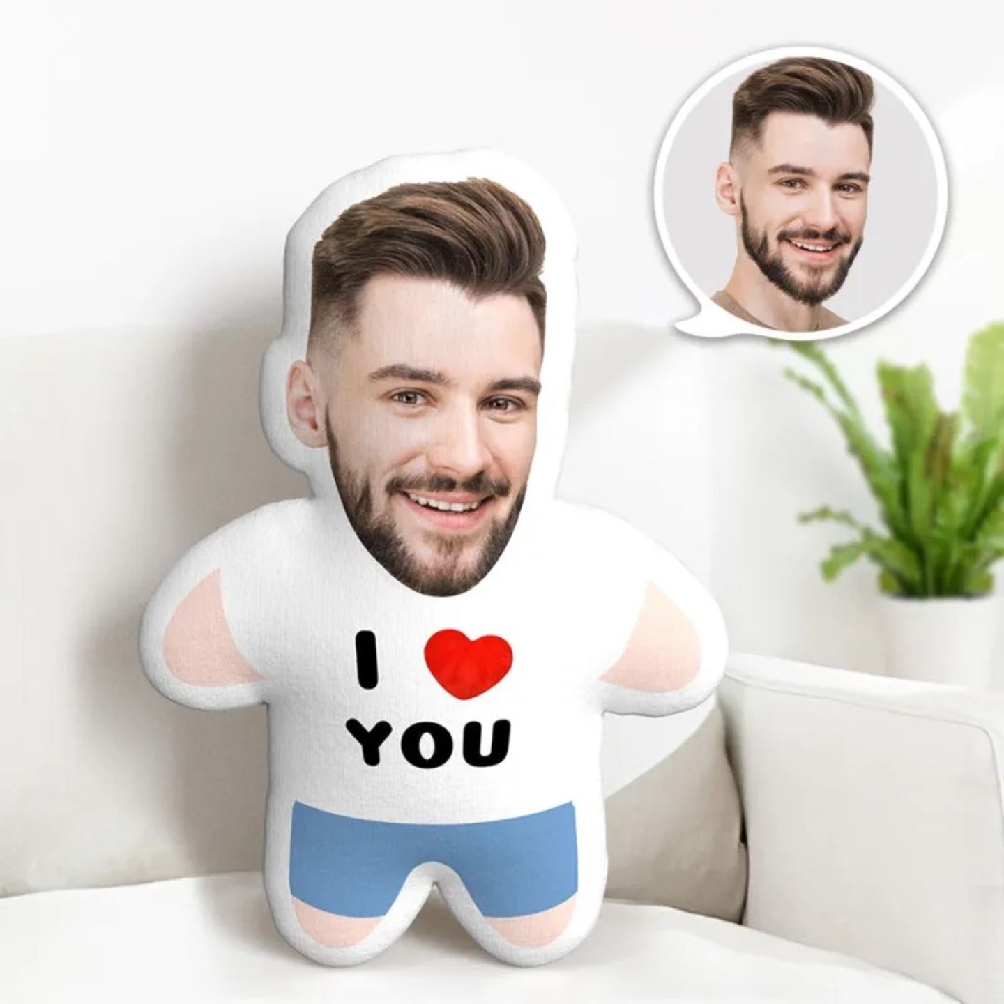 Zum Wegwerfen Ein Kissen mit einem Portrait Fotomotiv