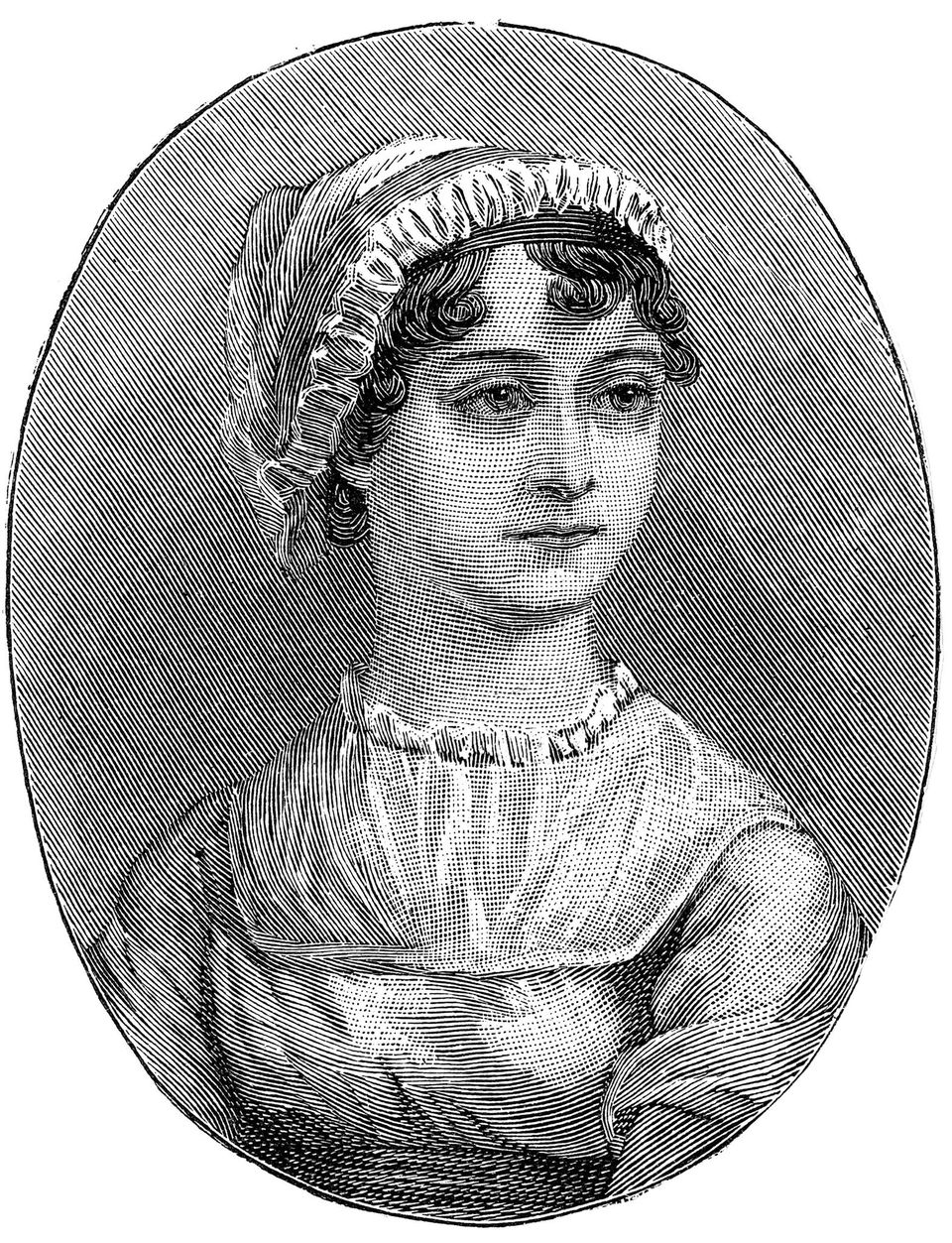gemaltes Portrait in Schwarz/weiß von Jane Austin