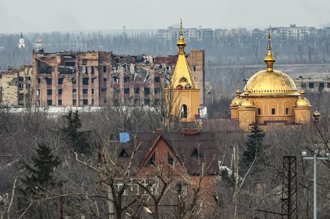 In der Kleinstadt Awdijiwka in Donezk, Ukraine, stehen nur noch Ruinen