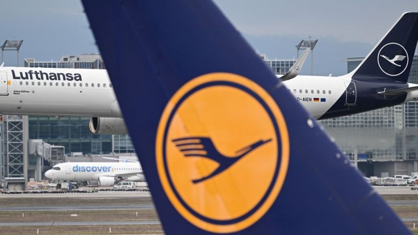 Ein Airbus A321 neo der Lufthansa landet am Frankfurter Flughafen