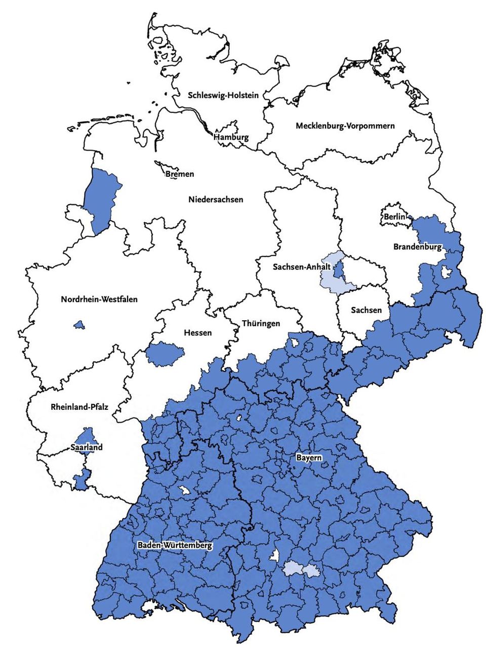 Deutschlandkarte mit blauen und weißen Feldern Deutschlandkarte mit blauen und weißen Feldern