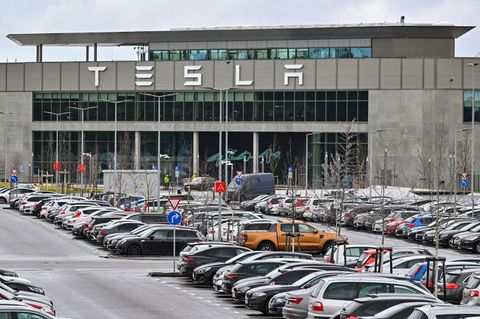 Das Werk der Tesla-Gigafactory Berlin-Brandenburg in Grünheide