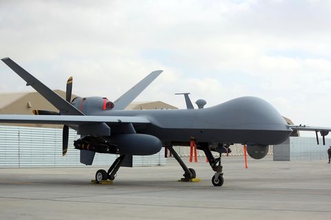 Eine US-amerikanische MQ-9-Drohne ist während einer Flugschau auf dem Flugplatz Kandahar in Afghanistan zu sehen.