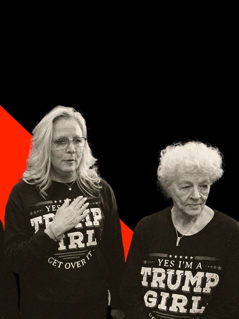 Collage zeigt Donald Trump und drei Trump Wählerinnen