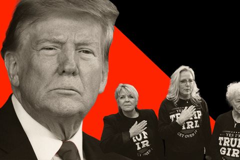 Collage zeigt Donald Trump und drei Trump Wählerinnen