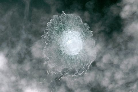 Das Nord Stream 1-Gasleck in der Ostsee, fotografiert von einem Satelliten