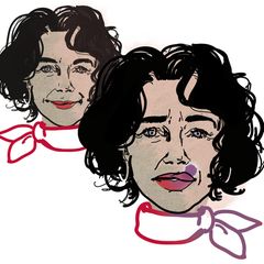 Illustration einer Frau, die sich die Lippen mit Hyaluronsäure hat behandeln lassen. Die Lippen sind dick und mit Fleck