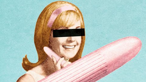 Eine alte Vibrator-Werbung zeigt eine Frau, die sich das Sextoy ins Gesicht hält