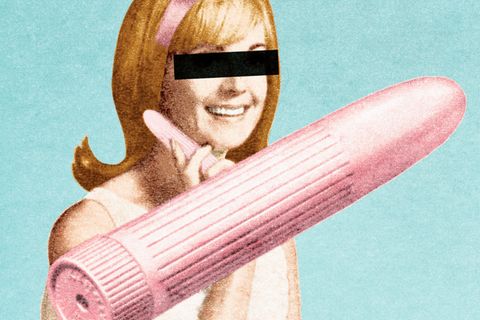 Eine alte Vibrator-Werbung zeigt eine Frau, die sich das Sextoy ins Gesicht hält