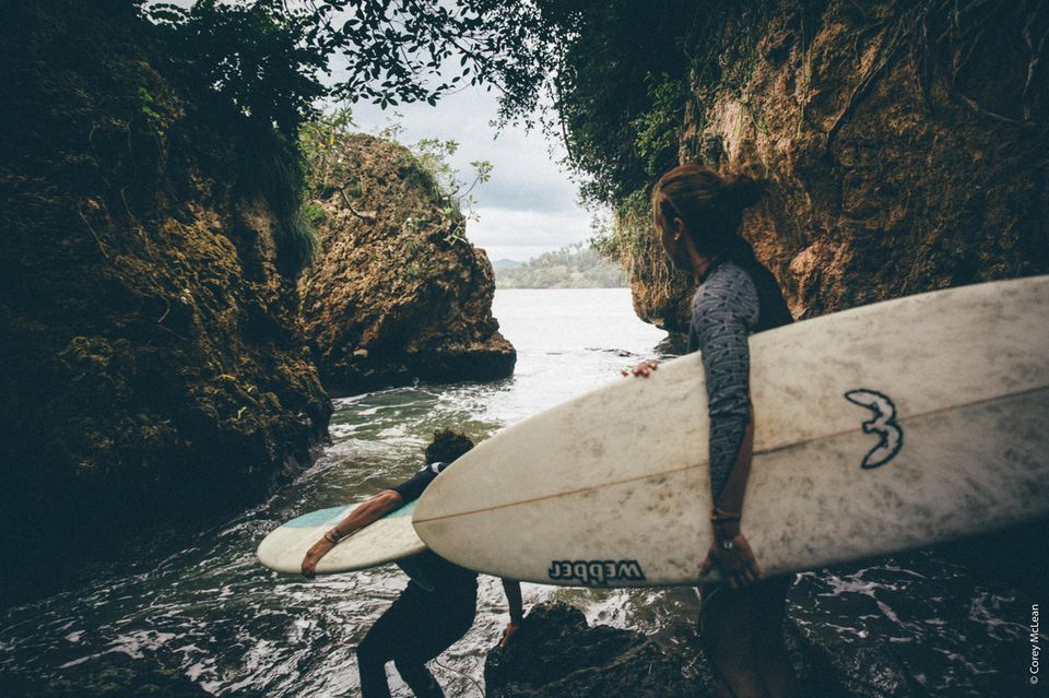Caribbean island: Guerra entering the water in a bay in Cuba. The island is not a typical surfing destination, but Guerra has identified some good spots Guerra entering the water in a bay in Cuba. The island is not a typical surfing destination, but Guerra has identified some good spots