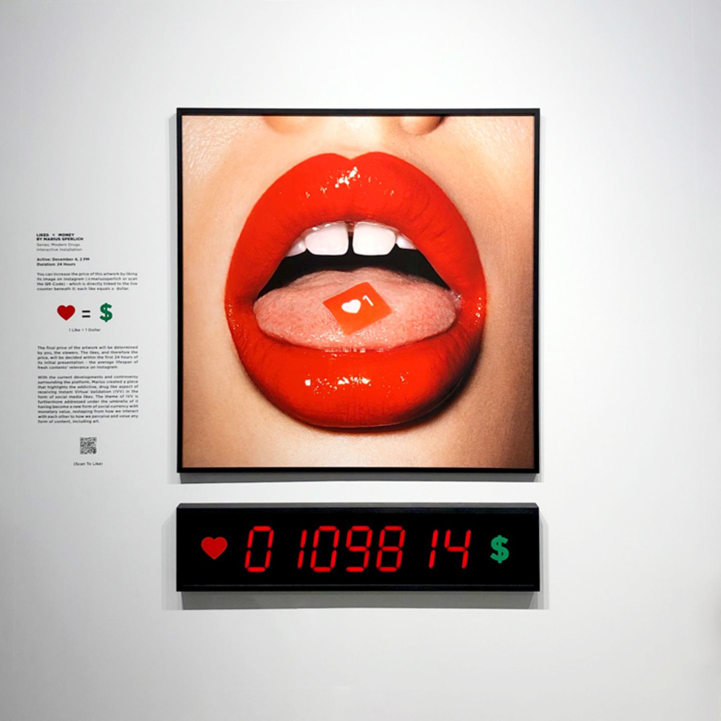 Installation "Modern Drugs" von Marius Sperlich auf der Kunstmesse Art Miami Installation "Modern Drugs" - 1 Euro = 1 Like des Fotokünstlers Marius Sperlich auf der Kunstmesse Art Miami im Dezember 2019