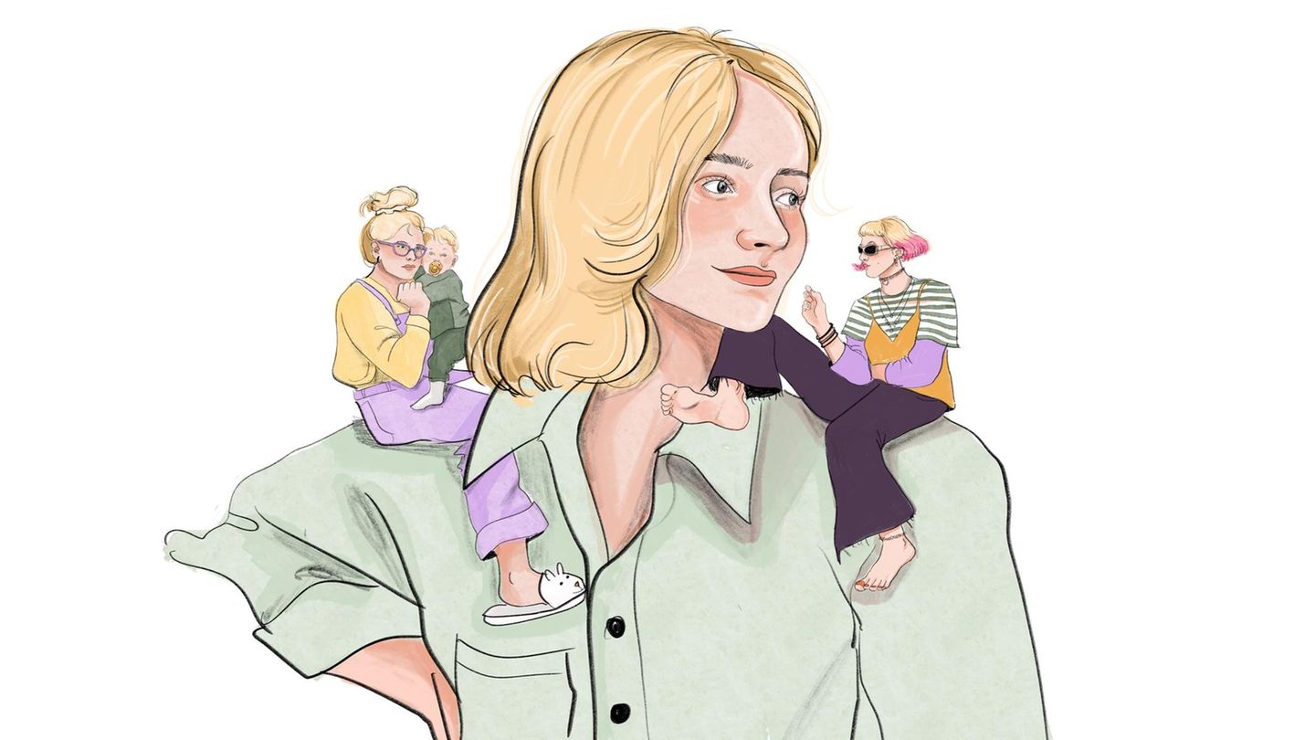 Lust auf Sex mit anderen: Eine Illustration zeigt eine Frau, die ihre Vernunft und Unvernunft auf ihrer Schulter sitzen hat