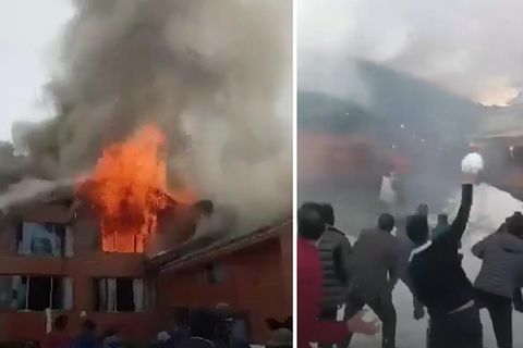 Aus Verzweiflung: Menschen versuchen Großbrand mit Schneebällen zu löschen