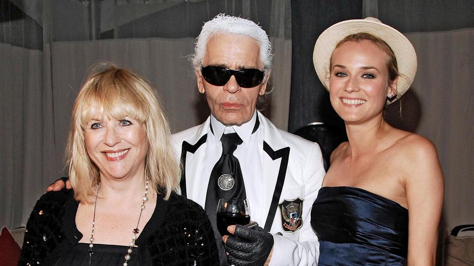 Patricia Riekel mit Karl Lagerfeld und Diane Kruger