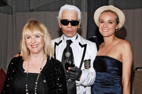 Patricia Riekel mit Karl Lagerfeld und Diane Kruger
