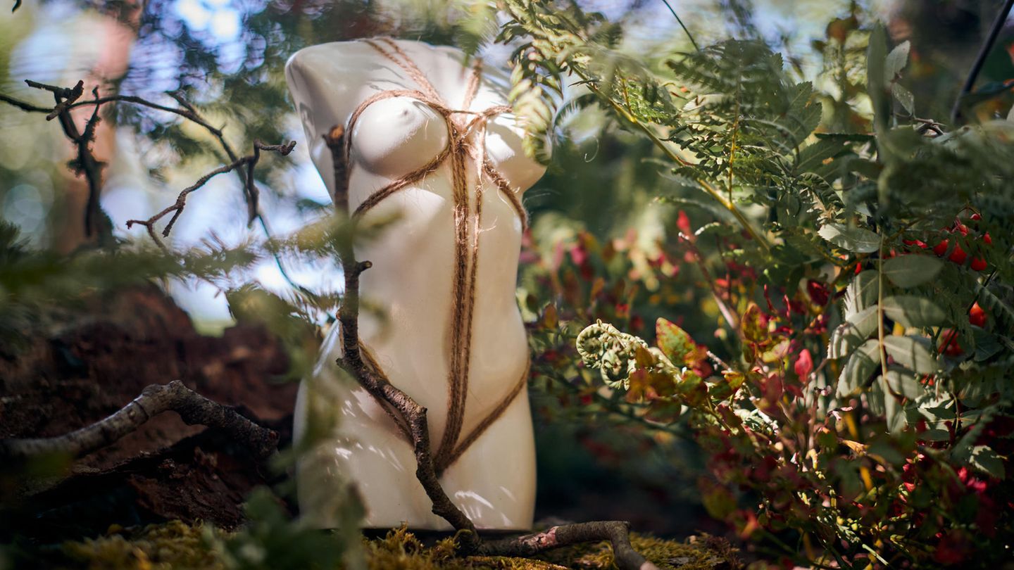 Shibari An einer Büste wurde Shibari ausgeübt