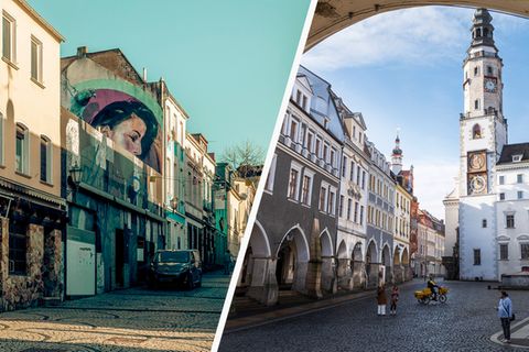 Montage zeigt rechts Görlitz und Links Mönchengladbach