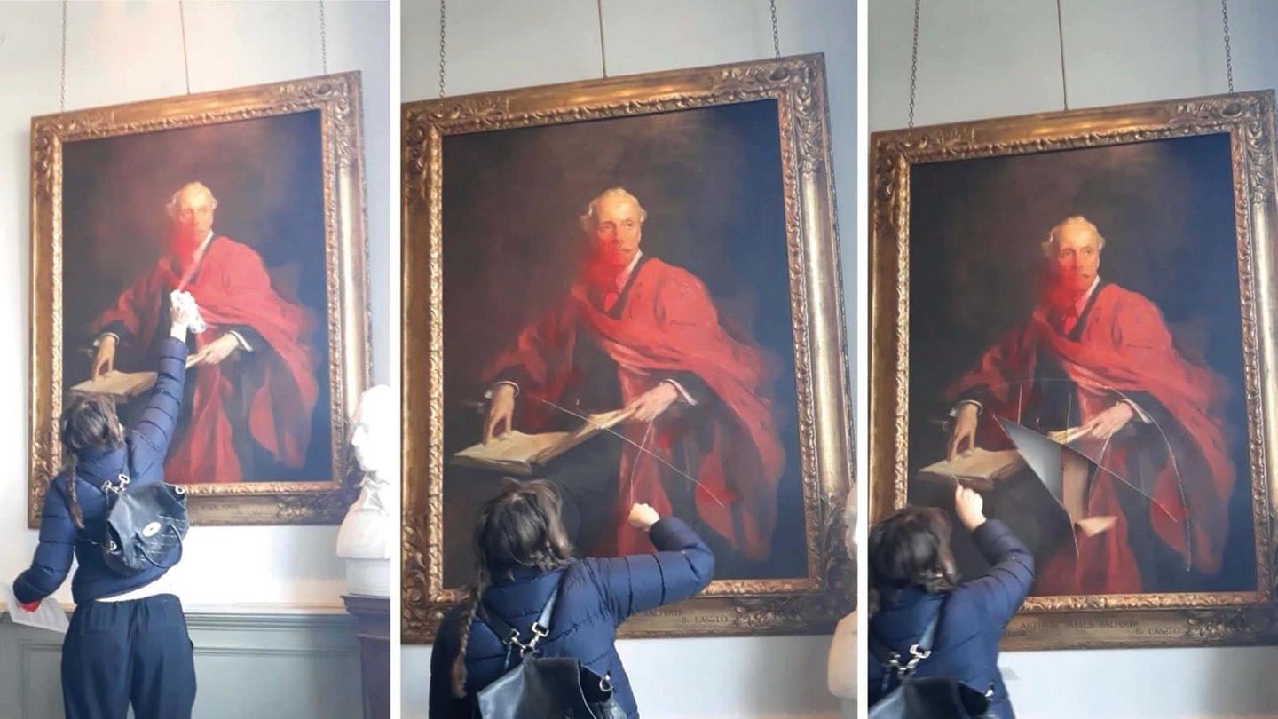 Bild von Lord Arthur James Balfour: Pro-Palästina-Aktivisten zerstörten das historische Gemälde in Cambridge