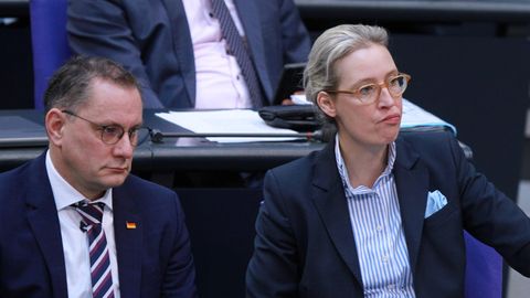 AfD-Parteichefs Tino Chrupalla und Alice Weidel im Bundestag.
