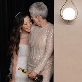 Michelle Yeoh und Jamie Lee Curtis hinter der Bühne im Presseraum bei der 95. Oscar-Verleihung