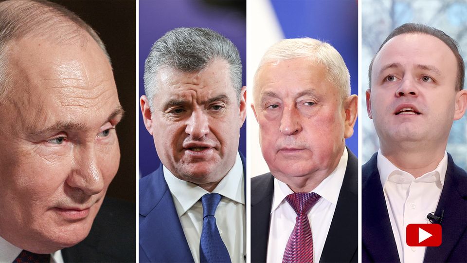 Russian presidential candidates Leonid Slutsky, Nikolai Kharitonov and Vladislav Davankov