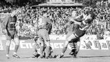 Borussia Dortmund hat sich seine Blamage im Pokal ebenfalls abgeholt. Im Oktober 1997 traf der amtierende Champions-League-Sieger im Achtelfinale auf den Drittligisten Eintracht Trier. Der hatte zuvor Uefa-Cup-Sieger Schalke 04 rausgeworfen und schlug den BVB mit Andy Möller (im Bild rechts, fallend) 2:1. Für Trier ging die Reise weiter bis ins Halbfinale, wo man am MSV Duisburg scheiterte.