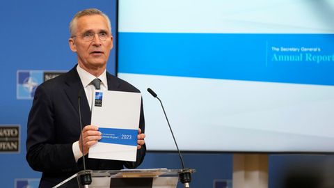 Jens Stoltenberg, Nato-Generalsekretär, präsentiert den Nato-Jahresbericht 2023