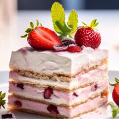 Erdbeeren liegen auf einem Erdbeerkuchen auf einem Teller