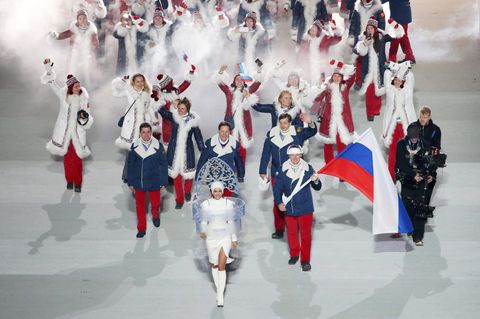 Team Russland bei der Eröffnungsfeier von Olympia 2014 in Sotschi