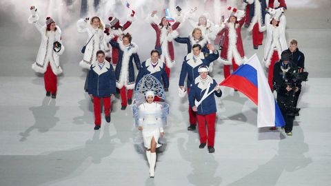 Team Russland bei der Eröffnungsfeier von Olympia 2014 in Sotschi