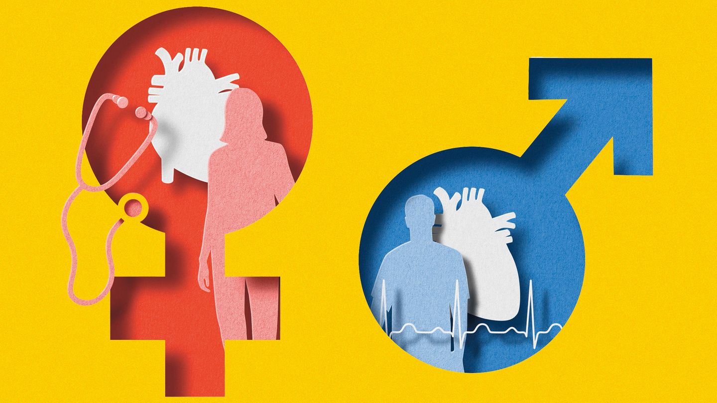 Illustration zeigt Scherenschnitte von Gendersymbolen, in denen Herzen und Personen abgebildet sind