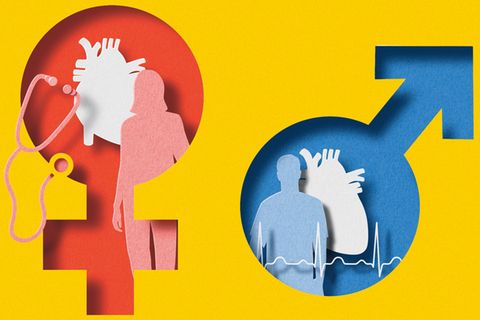 Illustration zeigt Scherenschnitte von Gendersymbolen, in denen Herzen und Personen abgebildet sind